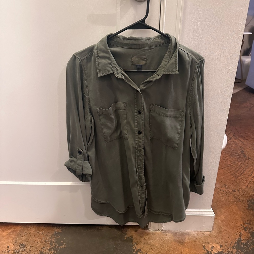 Universal Thread Green Button Down Medium Long Sl… - image 3